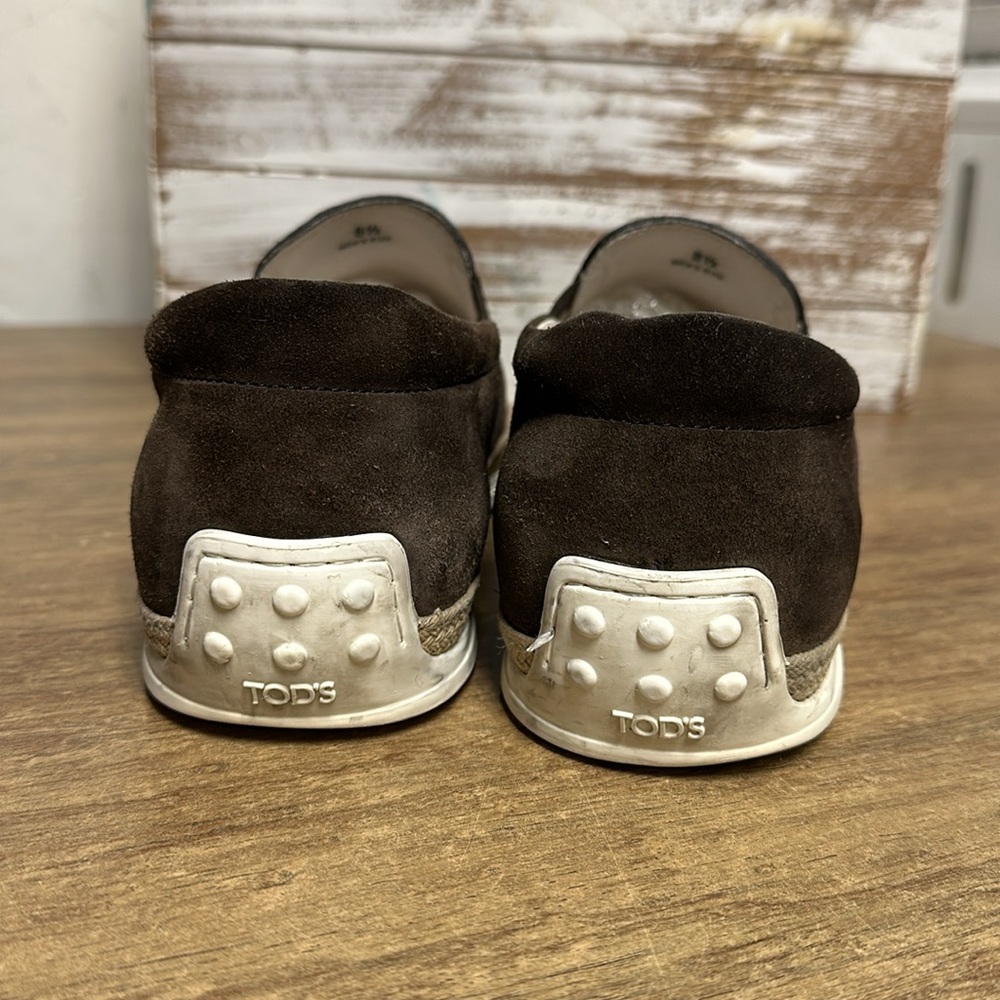Tod's Brown Suede Slip-On Loafers with Webbed Stripes - Picture 6 of 10